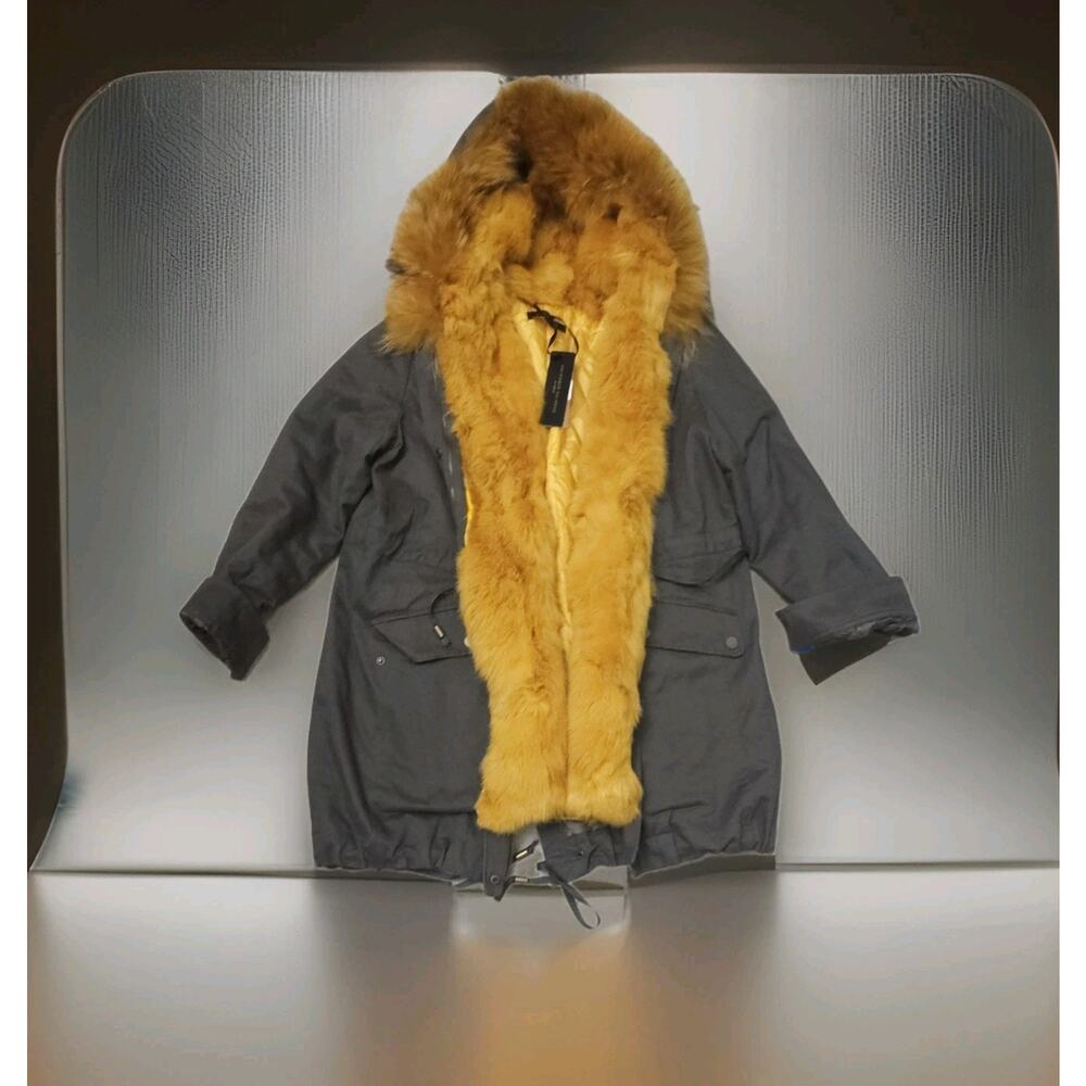 On Parle De Vous Paris Big Bang Parka Trim Furs Green Col Renard Jacket T42